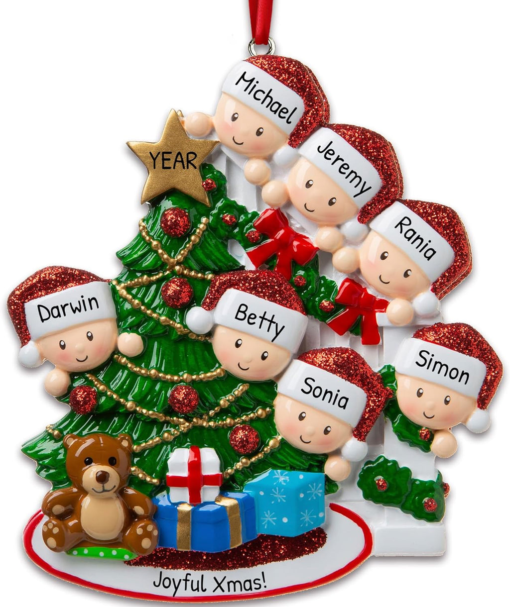 3D Peeking Family of 7 Ornament 2025 Personalized Family Christmas Ornaments 2025 | Staircase Personalized Tree Ornaments for Grandchildren, Siblings & Grandkids Xmas Tree with Gifts of Seven Ornament