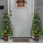 Set of 2 Christmas Trees with Lights 4-FT Artificial Potted Porch Berries and Pinecone Christmas Tree Battery Powered with 8 Modes and Timer for Indoor Outdoor