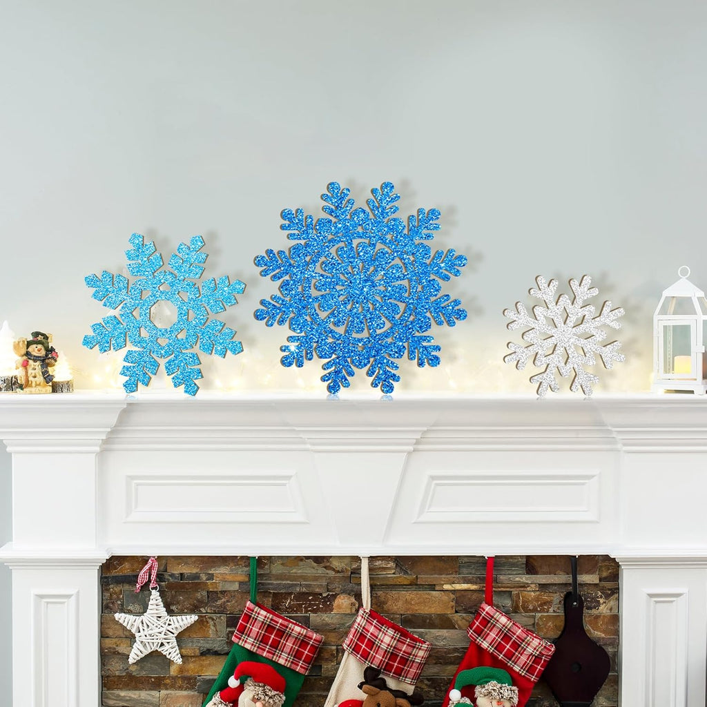 Hollow Wooden Snowflake Ornaments for Paint Christmas Decorations Cutouts Unfinished 6Pack, Wood Snowflakes for Crafts DIY Blank Cutouts Ornament Winter New Year Decorations （3 Styles 3 Size）