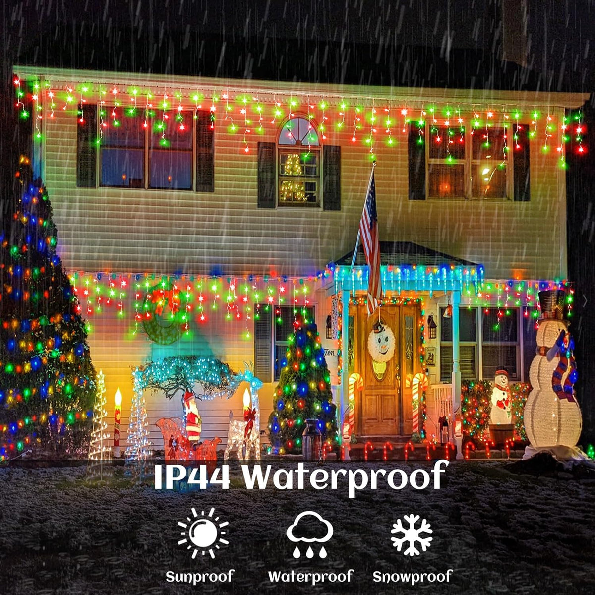 66ft Icicle Lights for Outside, Red and Green Christmas Lights Outdoor Indoor, 640 LED Twinkle String Lights with 120 Drops, Clear Wire Short Curtain Light for Thanksgiving Room Home Wall Bedroom