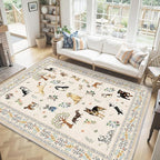 Beige Area Rug 5x7 for Bedroom Livingroom | Ultra-Thin; Boho Style; Low Pile; - Image 2