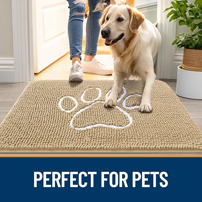 OLANLY Dog Door Mat for Muddy Paws 44x32, Paw Print Design Chenille Mud Mat | - Image 6
