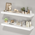 Floating Shelves for Wall, 36" W x 8" D x 1.5" H, Wooden Wall Mounted Display Shelves with Invisible Brackets for Living Room, Bedroom, Bathroom, Kitchen Decor and Storage, Set of 2, White