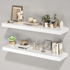Floating Shelves for Wall, 36" W x 8" D x 1.5" H, Wooden Wall Mounted Display Shelves with Invisible Brackets for Living Room, Bedroom, Bathroom, Kitchen Decor and Storage, Set of 2, White