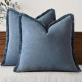 MIULEE Boho Linen Fringe Decorative Throw Pillow Covers Blue Ashes 16x16 | Set by MIULEE