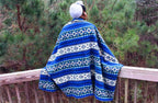 Off the Grid Inca Aztec Throw, Queen, King Blanket | Southwest Indian Navajo Boho Style | Native Cover for Camping, Bedding, Couch, Vanlife | Faux Alpaca, Lightweight, Hypoallergenic (Teal, Throw)