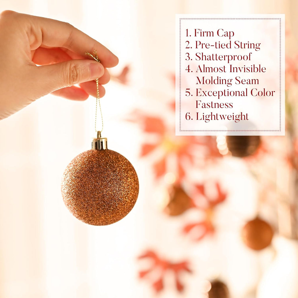 Valery Madelyn Christmas Ornaments Tree Decorations Set for Fall Halloween, 24ct Bronze Copper Brown Gold Shatterproof Ball Ornaments, 2.36" Hanging Ornament Bulk for Xmas Holiday Party Decor