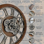 HOIBAI Large Wall Clock, Wall Clocks for Living Room Decor 36 Inch Farmhouse Vintage Rustic Kitchen Wall Decor Vintage Roman Oversized Wall Clock for Home Bedroom House Office, Moving Gears Clock