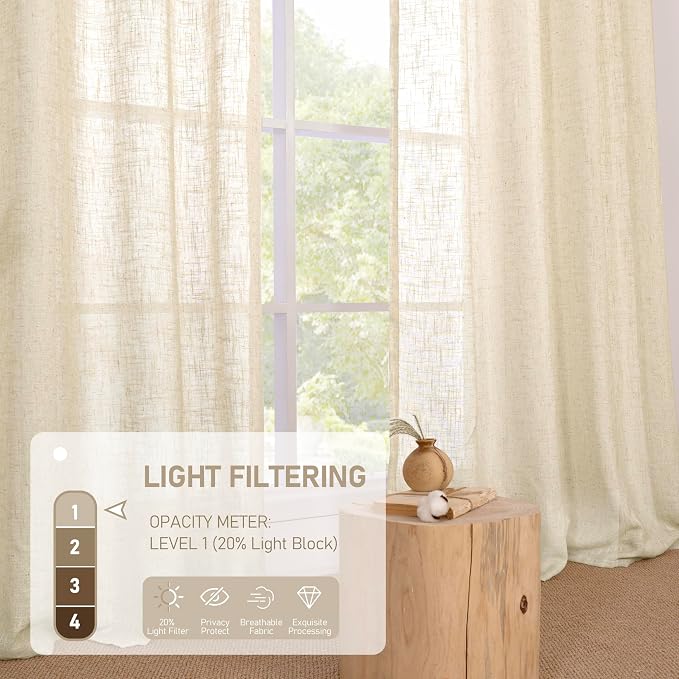 Beige Linen Curtains 63 inch Length 2 Panels - Image 4