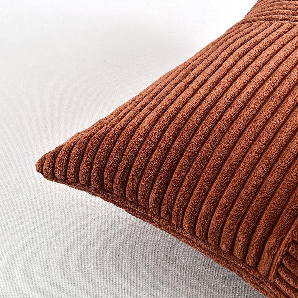 Fancy Homi 2 Packs Rust Samll Decorative Throw Pillow Covers 14x14 Inch with for Couch Bed, Rustic Farmhouse Boho Home Decor, Soft Corss Patchwork Corduroy Square Terracotta Cushion Case 35x35 cm