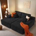 ovios 81" Oversized Sectional Double Lounge Chaise with Cloud Plush Sofa Bed, No Assembly Required, Fluffy Modern Sleeper Loveseat Chair for Indoor Living Room Bedroom Reading, Black (Corduroy Fabric)