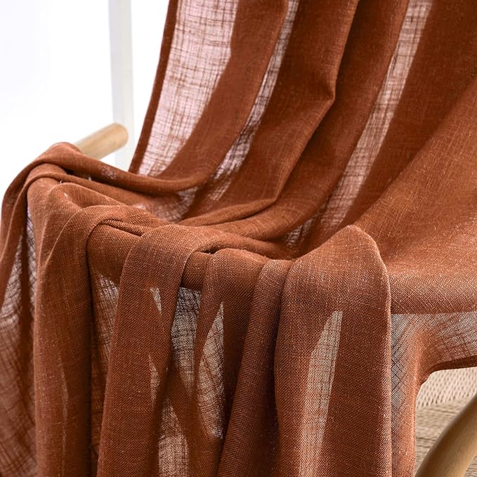 MIULEE Burnt Orange Fall Linen Curtains 52x96 Inch - Image 6