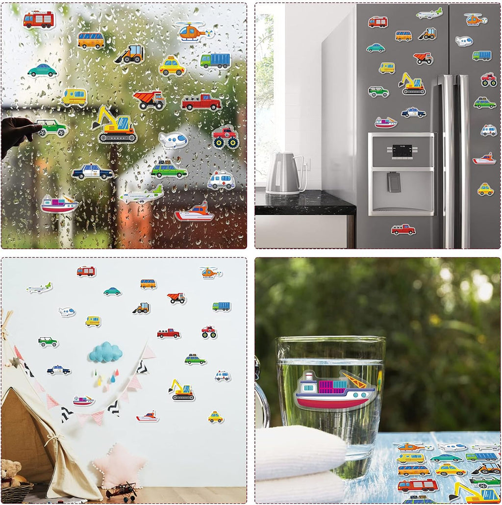 40 PCS Transportion Thick Gel Clings Vehicle Window Gel Clings Decals Stickers for Kids Toddlers and Adults Home Airplane Classroom Nursery Winter Car Party Supplies Decorations Removable and Reusable
