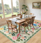 PLHXFR Area Rug 10x12 Living Room: Floral Washable Boho Soft Carpet Green | - Image 4