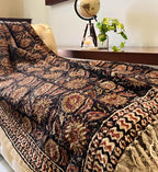 Bohemian Mud Cloth Handmade Throw with Tassels - 120x180 CM Handblock Printed Floral Cotton Blanket, Soft Handloom Sofa Throw for Living Room, Bed, Couch & Home Décor