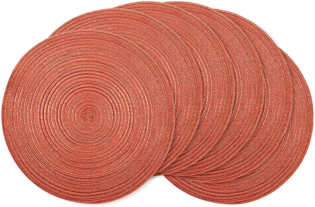 AHHFSMEI Round Braided Placemats Set of 6 Round Table Mats for Dining Tables Natural Woven Heat Resistant Place mats 15 Inch (Dark Orange)