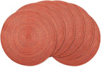 AHHFSMEI Round Braided Placemats Set of 6 Round Table Mats for Dining Tables Natural Woven Heat Resistant Place mats 15 Inch (Dark Orange)