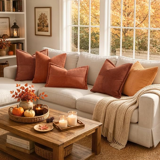 MIULEE Fall Burnt Orange Decorative Euro Sham Throw Pillow Covers 22x22 in | 2 - Image 8