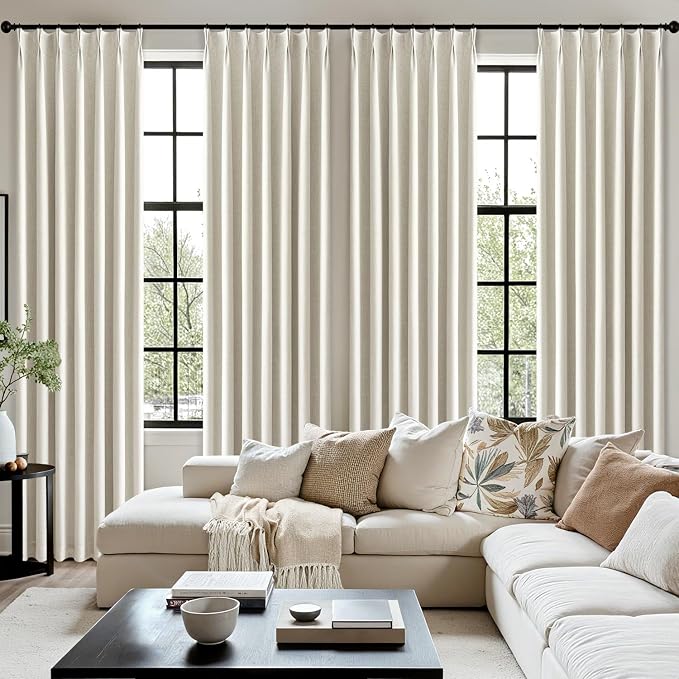 MIULEE Natural Pinch Pleated 100% Blackout Linen Curtains 40x94 Inches | Room - Image 7