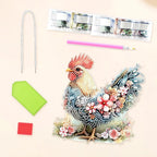 Lxmsja DIY Chicken Flowers Diamond Painting Hanging Ornament, Double-Sided Acrylic Sceney Diamond Art Kit, Special Shaped Drill Pendant Window Art Kit, Suncatcher Hanging Craft Decoration 8x7 inch