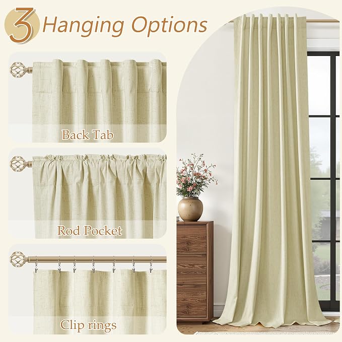 100% Blackout Linen Curtains for Bedroom 90 inches Long, Thermal Insulated Room - Image 6