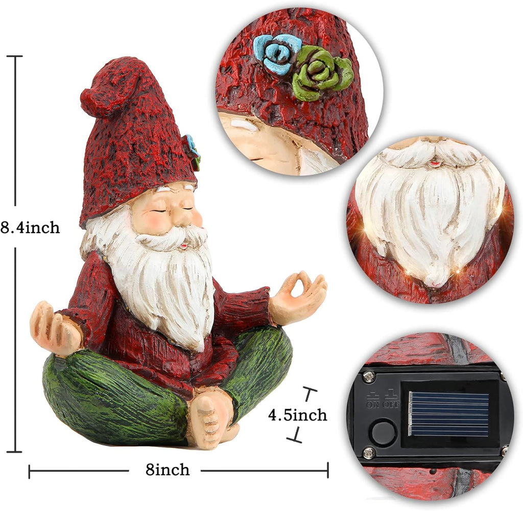 Garden Yoga Gnome Statue, Outdoor Gnomes Figurine with Solar Lights, Knome in Yoga Pose for Garden Decor, Elf Sculptures and Statues for Patio Lawn Yard