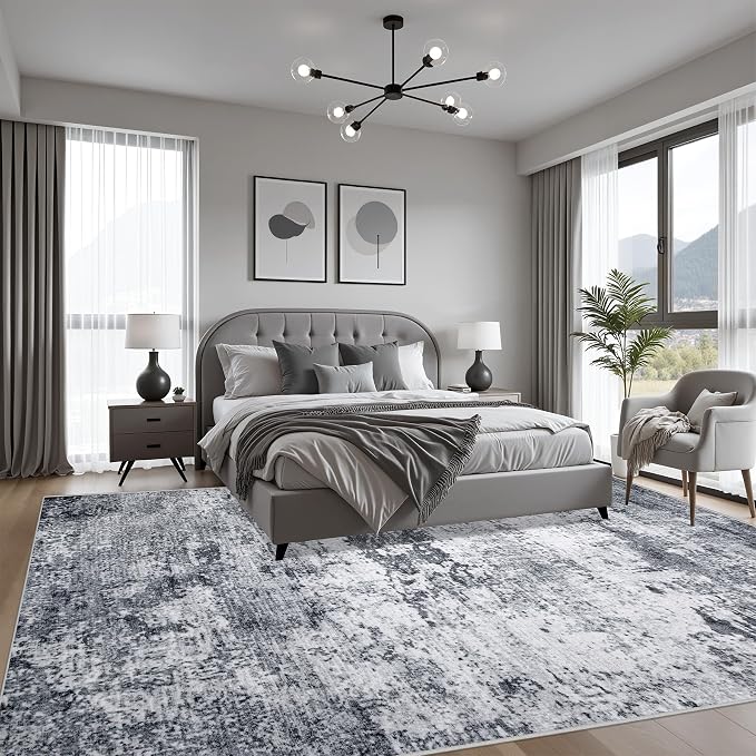Area Rug Living Room: 4x6 Modern Washable Indoor Soft Carpet Grey | - Image 3