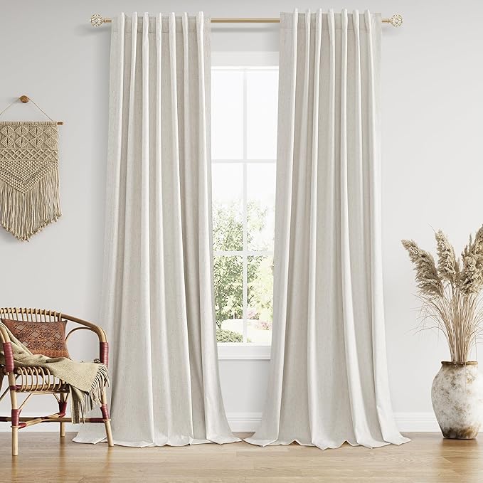 Boho 100% Blackout Linen Curtains 84 Inch Long 2 Panels Set by Guken