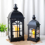 TRIROCKS Set of 2 Decorative Vintage Candle Lanterns 14.5"&20" H Farmhouse Outdoor Hanging Lanterns with Tempered Glass for Porch, Balcony, Patio, Home, Centerpieces, Indoor, Outdoor(Black)