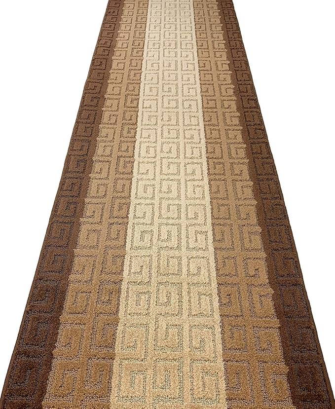 Custom Length Hallway Runner Rug, Slip Resistant, Meander Brown, 26 Inch X 27 - Image 3