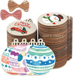 4" 100PCS Christmas Wooden Ornaments Unfinished, DIY Christmas Crafts for Kids Wood Slices DIY Crafts Supplies for Girls Adults, Christmas Ornaments Holiday Decoration