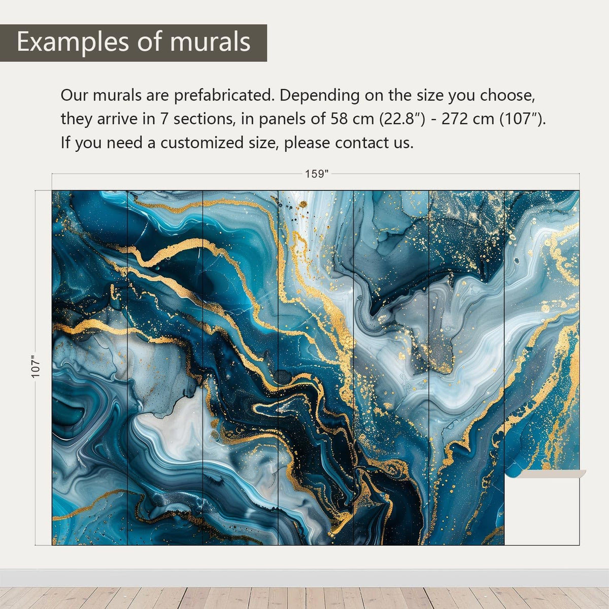 AFZEVEB-Blue and Gold Marble Wallpaper Abstract Art Wall murals for Bedroom 159"x107" (Not Peel and Stick)
