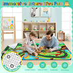 Kids Rug, Car Carpet for Kids' Toy Cars, 6x9 Ft Dinosaur Rug, Dino Safari Road Mat for Playroom, Educational Learning & Game Area Baby Play Mat Carpet for Children