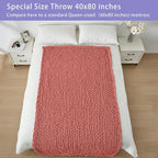 Bigacogo Chunky Knit Throw Blanket for Couch, 40x80 inches, 100% Hand Knitted with Thick Jumbo Chenille Yarn, Cozy Soft Large Rope Knot Cable Crochet Blankets for Sofa Bed Living Room, Antique Red