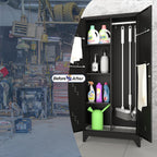 71'' Metal Storage Cabinet with Doors, Multifunctional Bathroom/Garage Lockable Steel Cabinet, Broom Closet Storage with Hanging Rod (Style-1)
