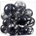 Clear Christmas Ball Ornaments,24ct Shatterproof Plastic Decorative Christmas Ornaments Hanging Xmas Tree Baubles Set with Stuffed Delicate Glittering Decorations for Holiday Party Home Decor(Black)