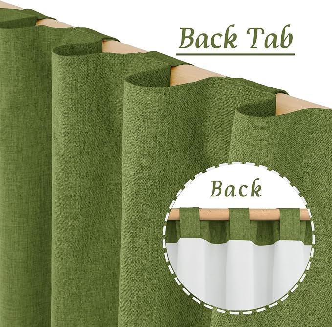 100% Blackout Linen Curtains for Bedroom 45 Inches Long 2 Panels | Sage Green - Image 3