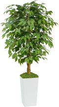 Artificial Ficus Tree 5FT Faux Floor Tree with Planter UV Resistant Potted Fake Silk Plant, Real Wood Trunk-Indoor Outdoor Lifelike Fake Ficus Tree for Home, Living Room Bedroom Topiary Tree