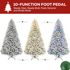 Hykolity 6 ft Prelit Christmas Tree with 250 Color-Changing LED Lights, Snow Flocked Artificial Christmas Tree with 1032 Tips, Metal Stand and Hinged Branches, 10 Colors