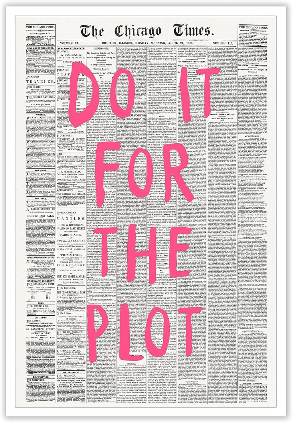 Liyark Retro Black And White Chicago Newspaper Poster Pink Trendy Preppy Apartment Art Motivational Affirmation Do It For The Plot Prints For Home Bedroom Living Room Wall Decor 24x36in Unframed
