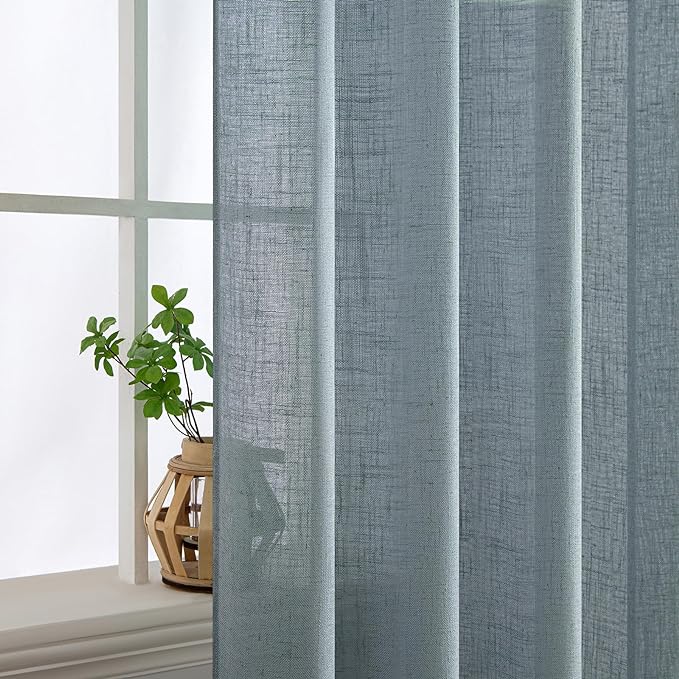 MIULEE Dusty Blue Linen Curtains 52x108 Inch Long Soft Thick Linen Textured | - Image 5