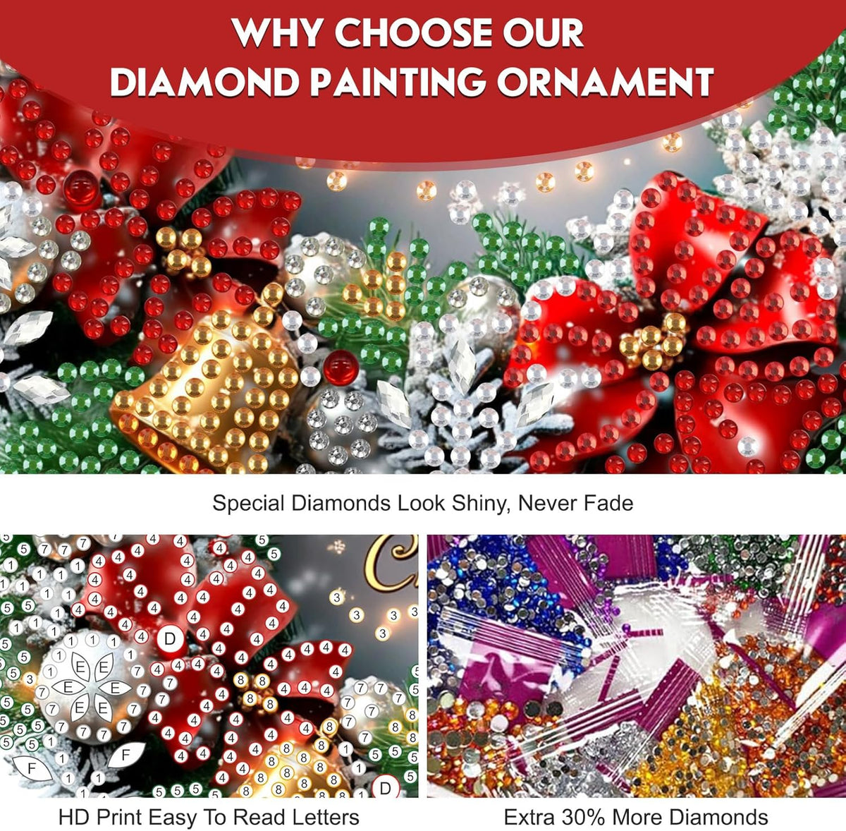 NEWENMO Diamond Art Hanging Kit for Adult, Merry Christmas Wreath, DIY Special Shaped Crystal Acrylic Diamond Art Painting Window Pendants, Diamond Painting Ornament for Home Garden Wall Decor
