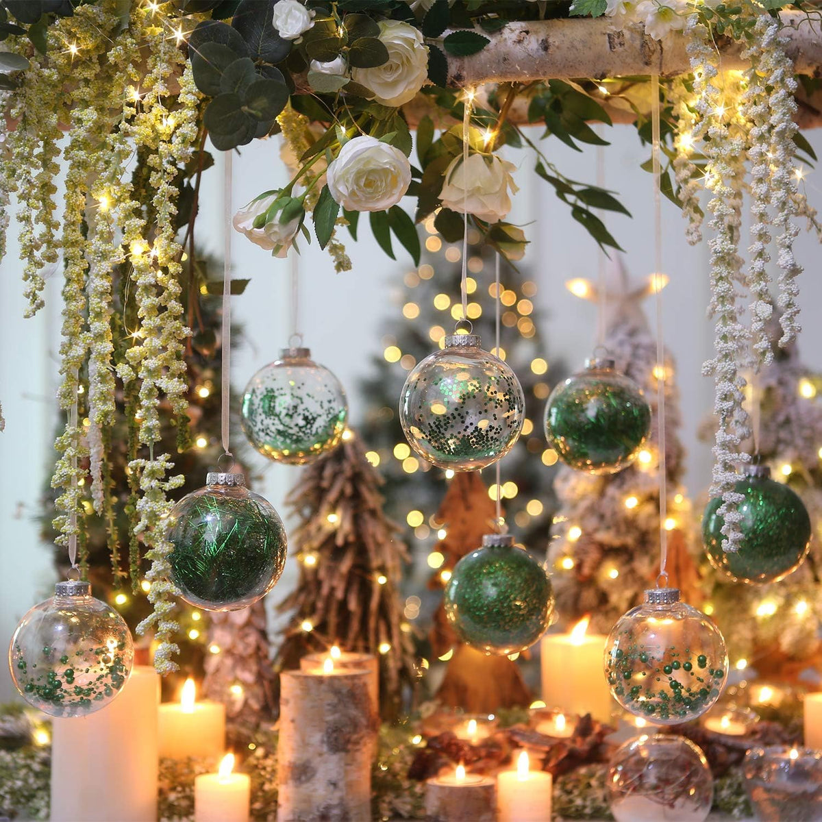 Sea Team Shatterproof Clear Plastic Christmas Ball Ornaments Decorative Xmas Balls Baubles Set with Stuffed Delicate Decorations (100mm/3.94 inch 16-Pack, Green)