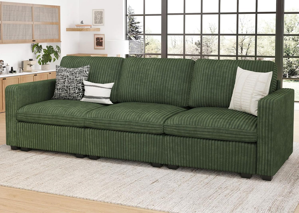 Belffin Modular Sectional Sofa with Storage Ottoman, Oversized Cloud Couch Sectional with Extra Deep Seat, Comfy 3 Seater Sectional Couches for Living Room, Plush Corduroy Green