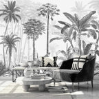 AFZEVEB-Black and White Jungle Wallpaper Hand-Painted Tree Wall murals for Bedroom 136"x96" (Not Peel and Stick)