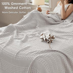 PHF 100% Cotton Waffle Weave Blanket Queen Size, Soft Lightweight Breathable Cozy Summer Blankets for Bed, Luxury Aesthetic Woven Bedding for Home Decor, 90"x90", Light Grey