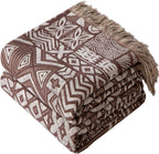 Boho Throw Blanket Twin Size, Soft Cozy Cotton Muslin Quilt Blanket for Bed Decor, Patchwork Block Couch Sofa Chair Cover, Vintage Farmhouse Cottage Tapestry Woven Blanket, Brown&White