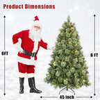 Kadunmina 6ft Prelit Christmas Tree, Artificial Carolina Pine Christmas Tree with 410 Warm White Lights, Pine Cones, 980 Branch Tips and Metal Stand for Home, Office, Holiday Party Decoration