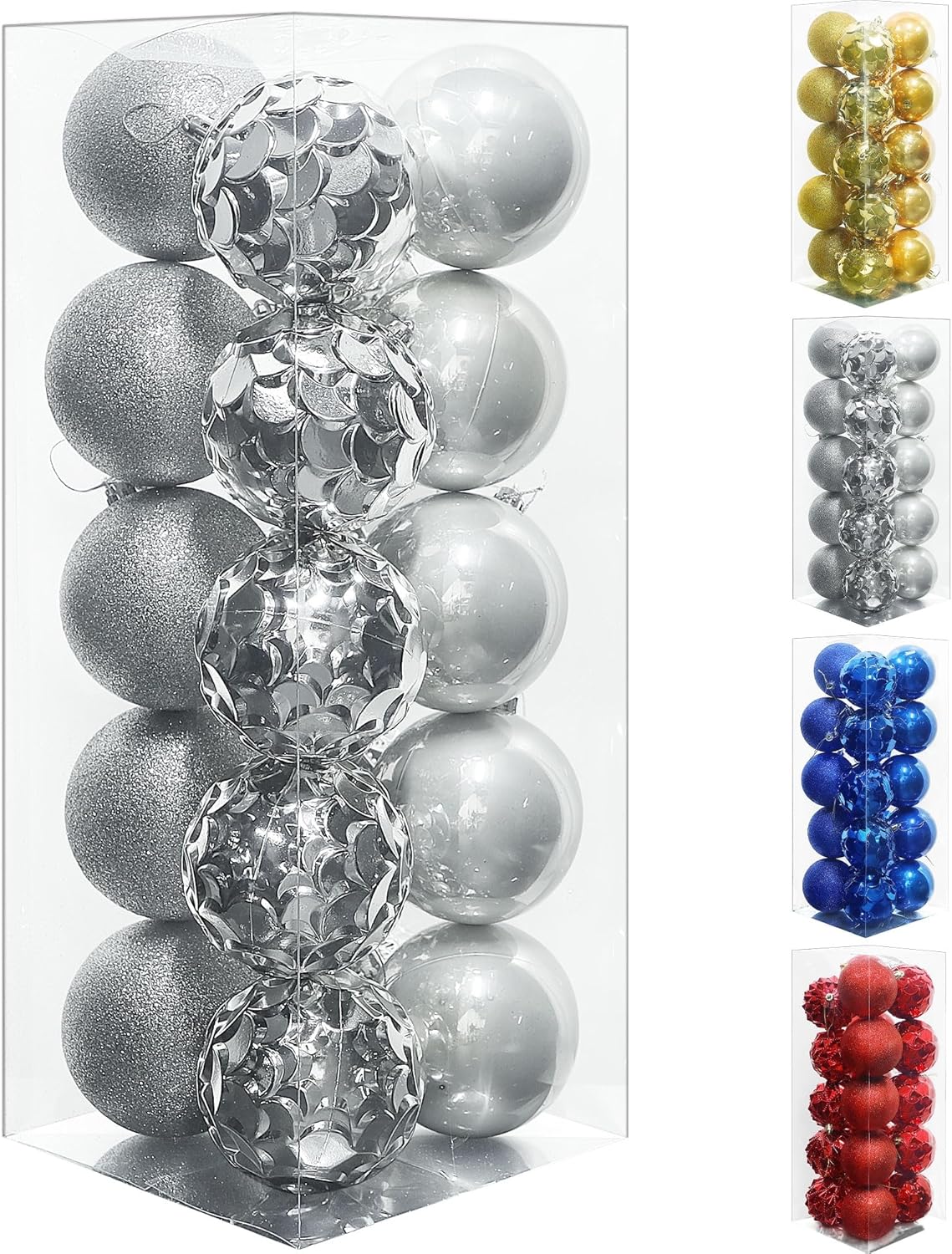 Lulu Home Christmas Ball Ornaments, 20 Ct 3.15" Pre-Strung Hanging Ornament Decorations, Xmas Shatterproof Plastic Balls for Holiday Party Wreath Garlands Trees, Silver