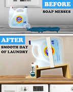 TidyFriend Laundry Detergent Dispenser with Tray & Strap, Laundry Soap Dispenser with Non-Slip Rubber Feet for Washing Room Organization, Easy Pour (Wood)